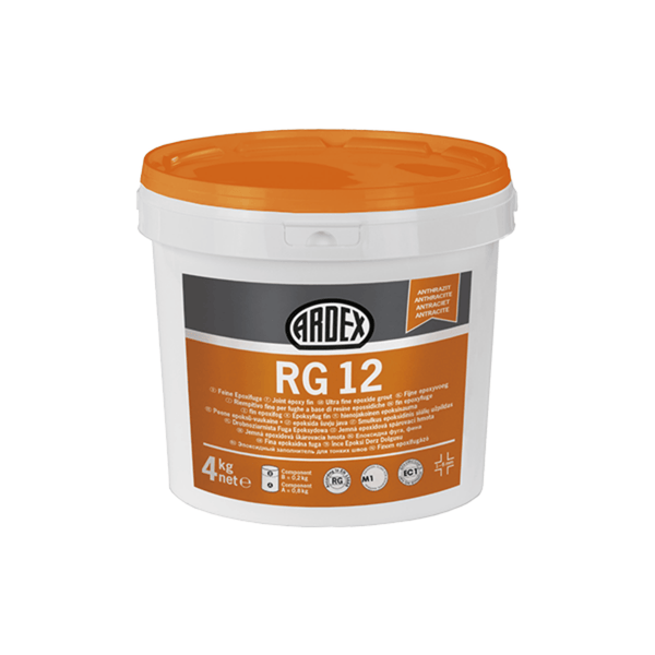 ARDEX RG 12 1-6 színstabil, vegyianyagoknak ellenálló fugázóanyag kerámia csempékhez, járólapokhoz, üveg- és porcelánmozaikhoz, sima fugafelülettel.